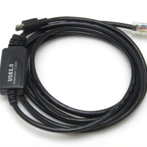 Black USB Mini to RJ45 console cable with inline adapter