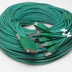 Green multi-port asynchronous network cable bundle coiled for connectivity