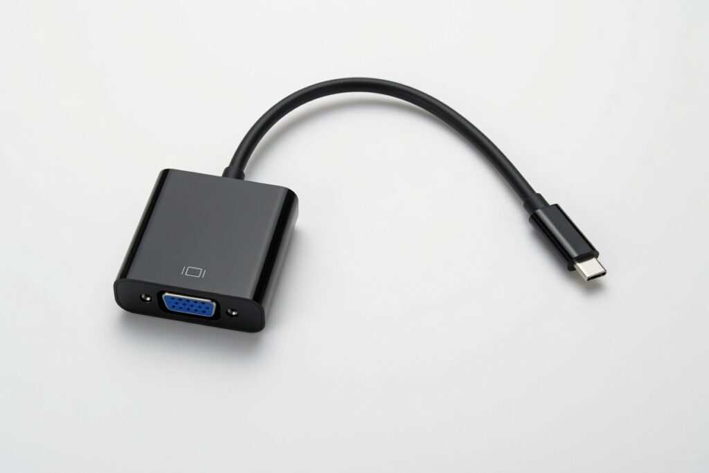Black DisplayPort to VGA adapter with short integrated cable