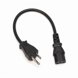 Short black AC power cord with plug and IEC connector