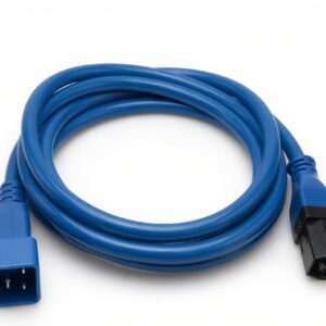 Blue power cable coiled with black and blue connectors