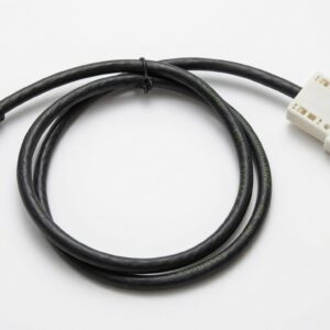 Black adapter cable with white rectangular connector on white background