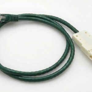 Green network patch cable with RJ45 and white connector ends