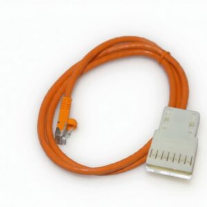 Orange network patch cable with RJ45 and white connector ends