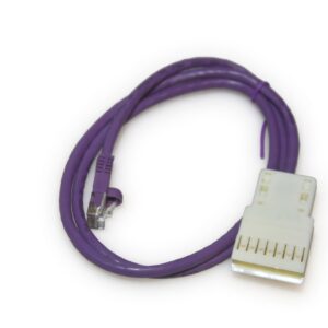 Purple network patch cable with RJ45 and white connector ends