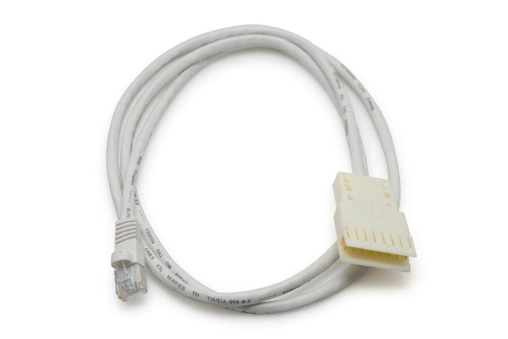 White network patch cable with RJ45 and white connector ends